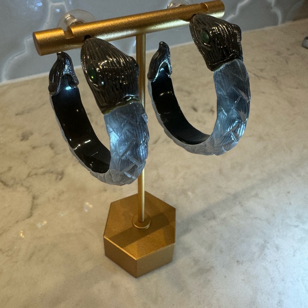 Collectors! Alexis Bittar 5 piece serpent lucite set gray w/green crystals FAB! - Picture 4 of 16